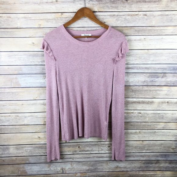 Madewell Sweaters - Madewell Ribbed Ruffle Sleeve Pullover Sweater L